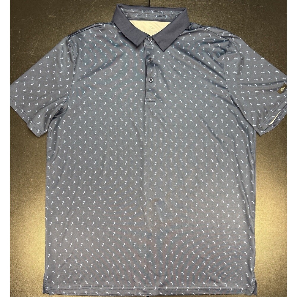 Obla Performance Polo Mens Large Short Sleeve Collared Black Blue Golf Print